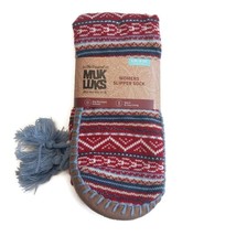 MUK LUKS Womens Slipper Socks L/XL Shoe Size 8/10 Red Multi-Color Cozy Warm - £15.85 GBP