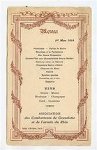 Association Combattants de Gravelotte Army Rhine Menu Card Paris France ... - $27.72