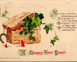 1914 Postcard John Winsch Copyright New Year Luck Basket Horseshoe Ivy C... - $16.02