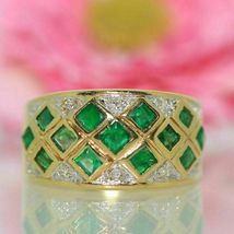 1.50Ct Princess Cut Emerald &amp; Diamond 14K Yellow Gold Finish Women&#39;s Ring Band - £72.50 GBP