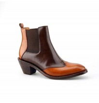 Bespoke Handmade Men&#39;s Tan Brown Color Pure Calf Leather Chelsea Ankle High Boot - £159.56 GBP