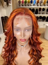 HD lace ombre orange ginger human hair wavy lace front wig/loose wave om... - £262.98 GBP+