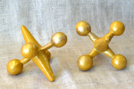 2 Jacks Bookend Cast Iron Jax Doorstop 5 1/2” Wide Book Ends Decor Toy Gold - $27.35 CAD