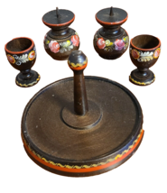 VERY RARE Wooden German Table Setting Egg Cups &amp; Candle holder Hand Pain... - $24.40