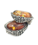 ARTISAN amber &amp; sterling silver clip-on earrings - 1&quot; oval cabochon incl... - £27.44 GBP