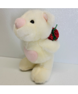 Russ Berrie Calvin Plush Bear Cream White With Red Roses Pink Heart - Va... - $10.93