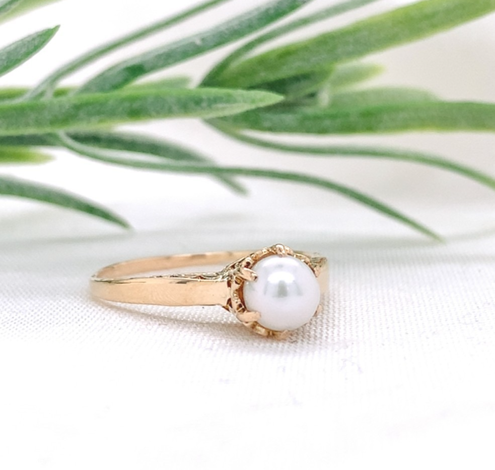 10k Yellow Gold Victorian 5.5mm Pearl Ring Size 6.75 Jewelry (#J7469) Item image 7