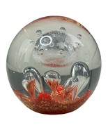 Handcrafted Murano Glass Paperweight With Embedded Red &amp; Gold Designs - £37.01 GBP