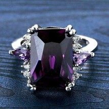 2 Ct Emerald Cut CZ Purple Amethyst Engagement Ring 14k White Gold Plated - £93.86 GBP