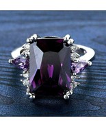 2 Ct Emerald Cut CZ Purple Amethyst Engagement Ring 14k White Gold Plated - £91.92 GBP