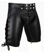 Waist 34 Men&#39;s Real Cowhide Leather Chaps Shorts Laces Up Chaps Cuir Sch... - £54.99 GBP