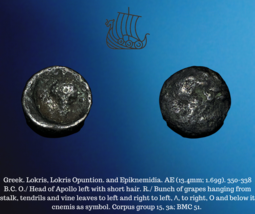 350-330 BC Grec Lokris Opuntion &amp; Epiknemidia AE 13.4mm Apollo &amp; Raisins Pièce - £19.66 GBP