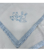 Carters Waffle Weave Blanket Satin Trim 24 x 40  Embroider Bunny Bear Blue  Y2K - £12.65 GBP
