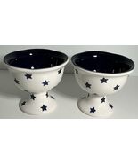 2 Patriotic Terramoto Ceramic Blue &amp; White Star Ice Cream Footed Bowls New - $416.77 MXN