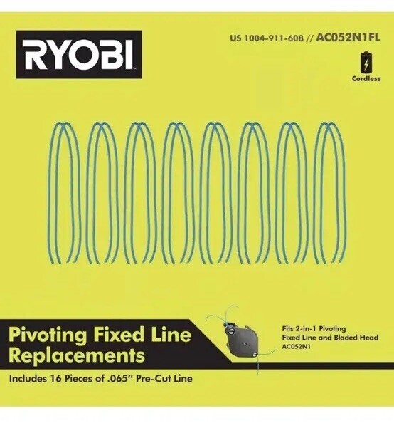 Pre Cut - Ryobi 0.065" (16) Pieces Ea Pack Replacement Line (144) - $14.37 Pre Cut - Ryobi 0.065" (16) Pieces Ea Pack Replacement Line (144) - $14.37