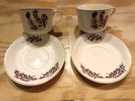 Vintage Japan Cup And Saucer Plater 2x Set White Floral Rooster Stamp - $26.34