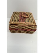 Vintage 1960s Pink Woven Wicker Sewing Basket Box Silk Satin Lining - €14,58 EUR