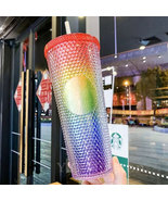 Starbucks Rainbow Diamond Studded Tumbler Cup 24oz 710ml Cold Drink Auth... - £33.77 GBP