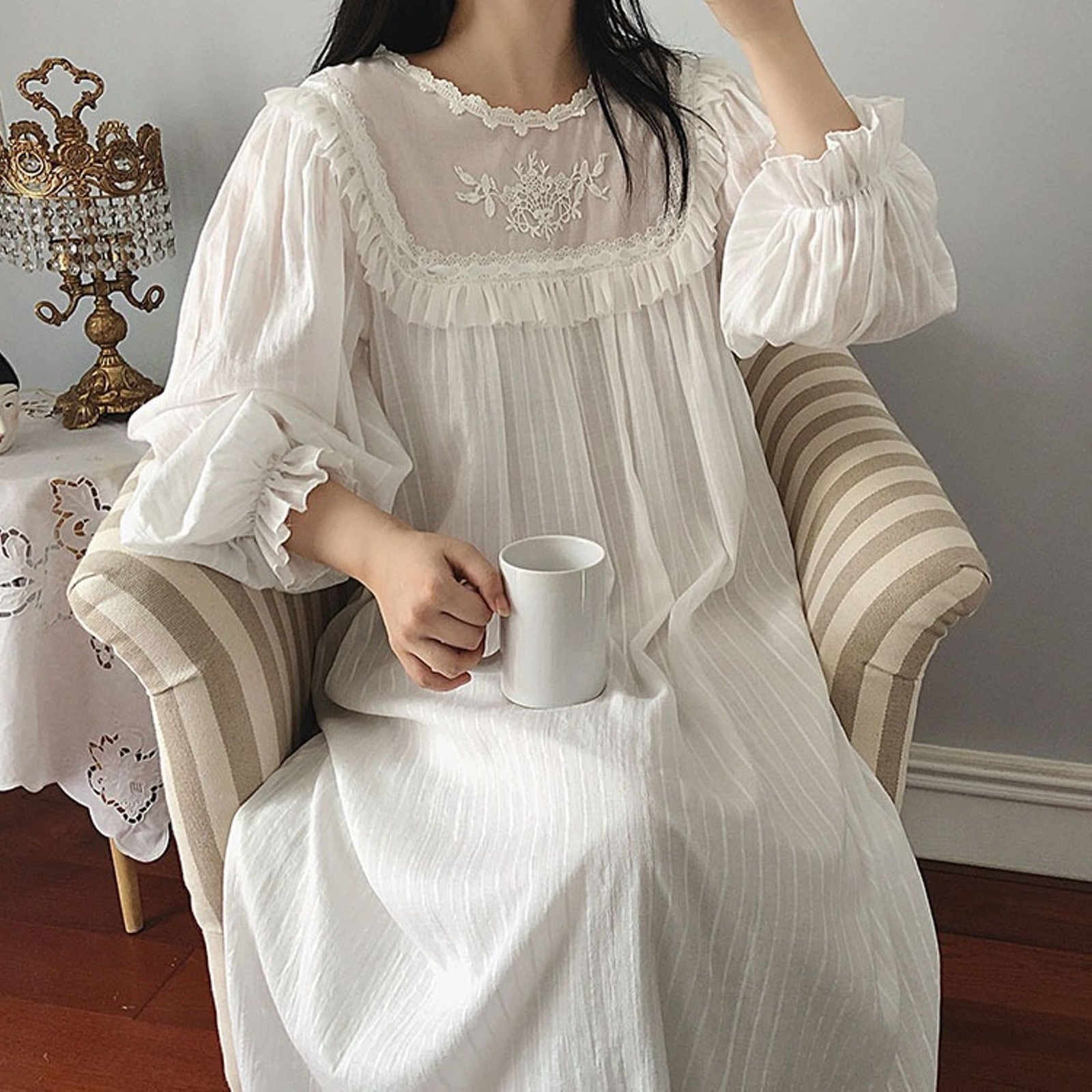 Vintage Victorian Nightgown, Soft Vintage Long Nightie For Women, Cotton Nightwe