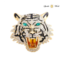 Roaring Tiger Rhinestone Brooch for Men Women Animal Brooches Jewellery Gift - £9.86 GBP