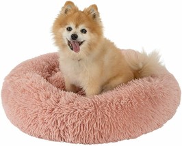 GM PET SUPPLIES Donut Cuddler Dog Bed - Calming Orthopedic Round Pet Bed Pink - £22.41 GBP