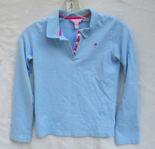 Lilly Pulitzer Girls Size 12 Long Sleeve Blue Pink Polo Top Shirt Palm Tree PERU - £11.94 GBP