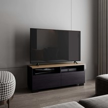 Colman Modern TV Stand Open Shelves Compact Media Console Black Oak - €165,10 EUR