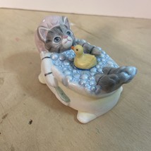 Kitty Cucumber Bubble Bath Tub Duck B  Shackman Schmid 1988 Figurine Cat - £8.56 GBP