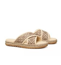 TORY BURCH T MONOGRAM JACQUARD LEATHER CROSS ESPADRILLE SLIDES SANDALS 7... - $2,255.85 MXN