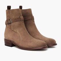 High Ankle Beige Jodhpur Single Buckle Strap Plain Toe Men Premium Leather Shoes - £135.48 GBP+