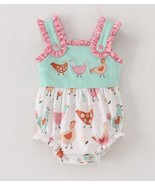 Boutique Chicken Embroidered Baby Girls Bubble Romper Jumpsuit Easter Farm - £13.36 GBP