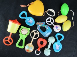 Vintage Baby Rattle COLLECTION LOT x11 rattle music box heart OLD - £25.72 GBP