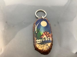 Vintage Souvenir Keyring Costa Rica Keychain Hand Painted Landscape Porte-Clés - £6.91 GBP