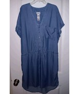 Tommy Bahama Ladies L Tencel Drawstring Waist Dress  Blue Chambray V-Neck  - £20.42 GBP
