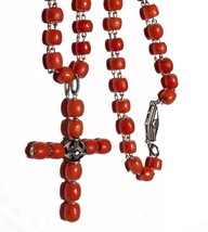 Antique Exceptional!! Red no dye Coral Barrel beads Coral cross link necklace - £3,922.71 GBP