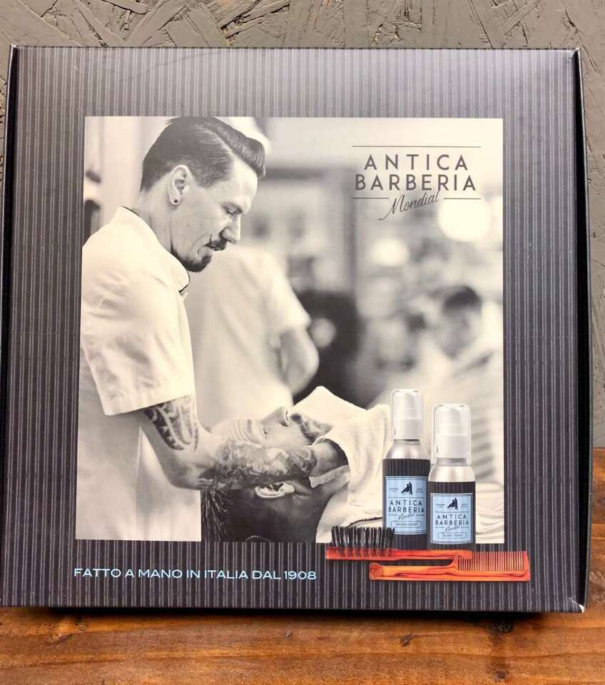 Mondial Gift box Antica Barberia: Beard soap-Beard tonic-brush-comb - $19.40