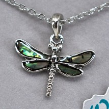 Storrs Wild Pearle Abalone Shell Dainty Dragonfly Pendant &amp; Silver Tone ... - $15.83