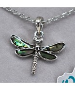 Storrs Wild Pearle Abalone Shell Dainty Dragonfly Pendant &amp; Silver Tone ... - £12.65 GBP