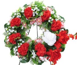 WREATH SILK RED FLOWER for DELUXE Grave-site Remembrance of Loved One - £74.29 GBP