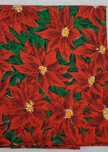 Vintage Christmas Holiday Fabric Poinsettia  Premium Cotton 55”x52” - $21.77