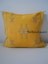 Set Of 2 Handmade &amp; Hand-Stitched Moroccan Sabra Cactus Pillow Cushion Yellow - £96.21 GBP