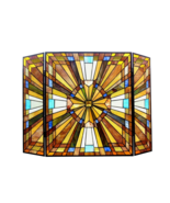 Tiffany style Mission design stained glass fireplace screen-CH1F004AM38-GFS - $356.28