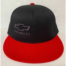 Chevrolet Fitted Hat 210 7 1/4 - 7 5/8  Red Black Chevy Bow Tie Logo 946A - $18.33