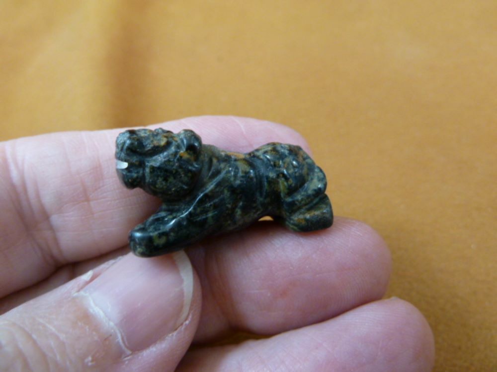 Y-TIG-506) Green black jasper 1&quot; TIGER gemstone carving FIGURINE CAT tigers - $8.59