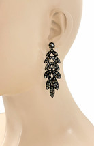 2.75&quot; Long Simulated Hematite Crystals Leaf Cascade Earrings, Goth Chic, Punk - £11.35 GBP