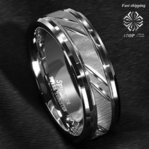 8mm Tungsten Carbide Ring Silver leaf New Brushed Style Bridal ATOP Jewelry - £25.57 GBP