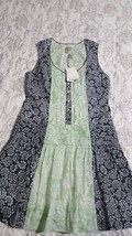 SAJA Cotton Dress Size 8 Green Blue Tan Pleated  Dress Scoop Neck NWT $275 - $35.63