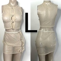 Sexy Mocha Tan Cut Out Mesh Heart &amp; Heart Diamonds Gemstones 2 PC Set~Size L - £28.96 GBP