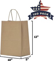 10x5x13 Kraft Paper Bags 100 Pcs Kraft Shopping Bags Gift Bags Retail Bags Recyc - £54.14 GBP