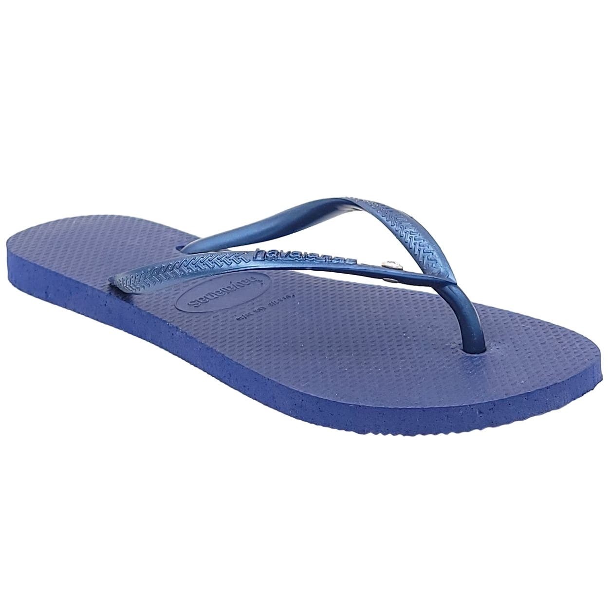 Primary image for Havaianas Women Flip Flop Sandals Slim Crystal SW II Size US 7/8 Navy Blue